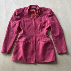 Vintage PSI Blazer Jacket Womens 4 Pink Longline Collarless Lined Open Front USA